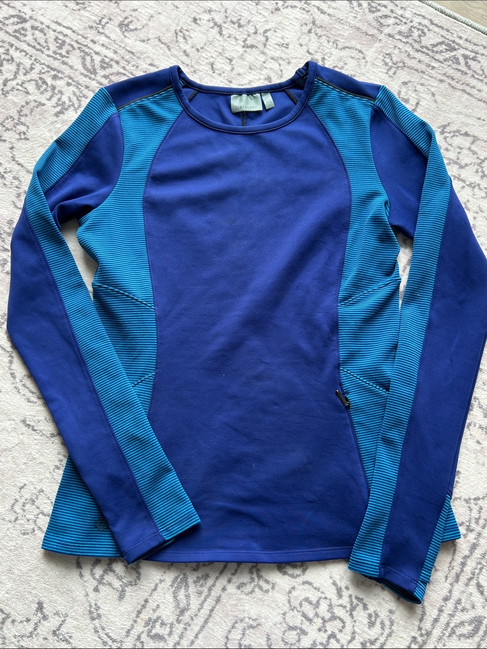 Athleta Blue and Teal Colorblock Crew Neck